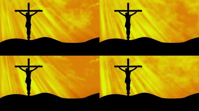 十字架上的基督黄色崇拜可循环的背景
