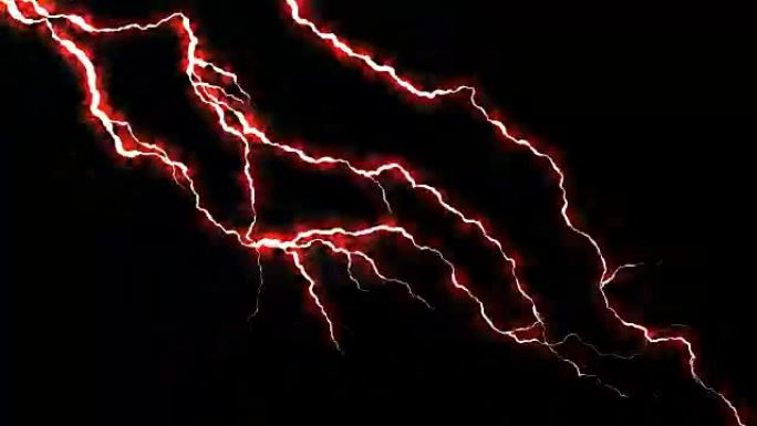 电噼啪作响。带电弧的摘要背景。现实的雷击。雷雨闪烁着闪电。无缝循环。红色。