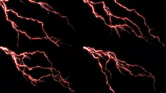 电噼啪作响。带电弧的摘要背景。现实的雷击。雷雨闪烁着闪电。无缝循环。红色。
