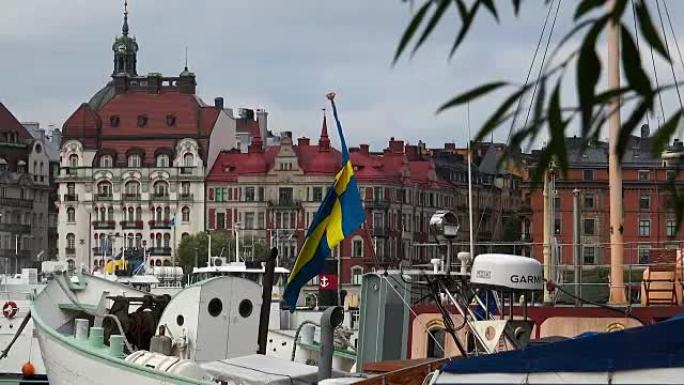斯德哥尔摩市中心的堤岸和码头。瑞典。