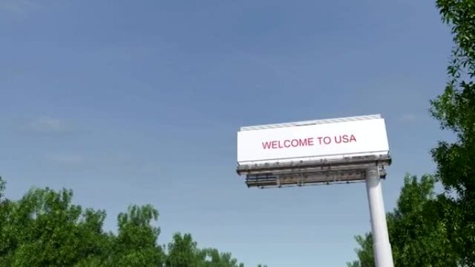 接近大型高速公路广告牌，欢迎来到美国字幕。全高清剪辑