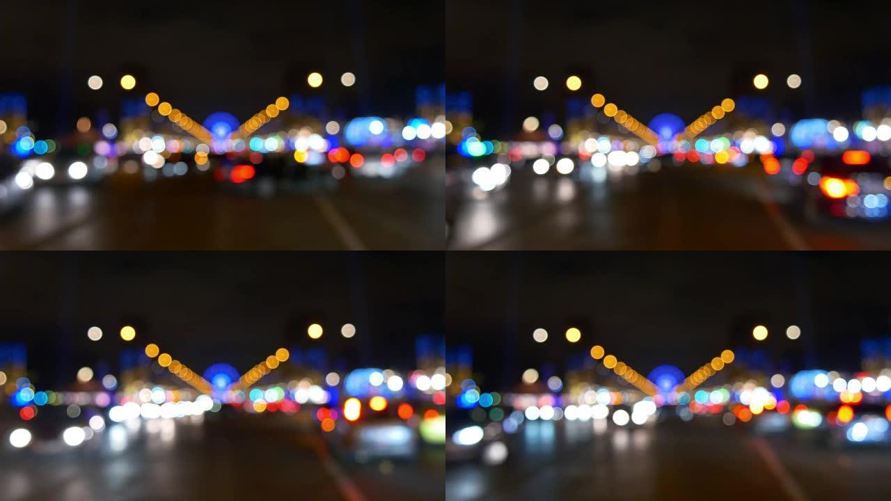法国之夜巴黎市著名康科德卡鲁塞尔交通大道模糊全景4k