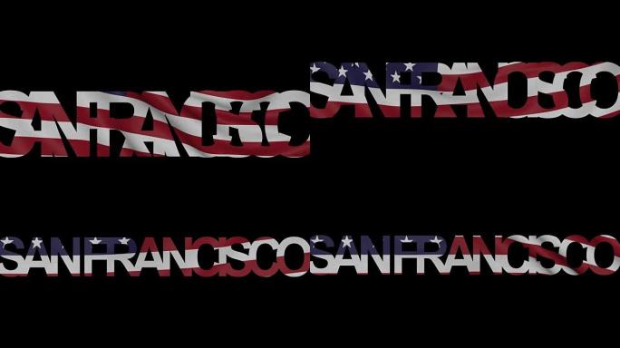 旧金山字幕和挥舞着美国国旗的全高清介绍动画