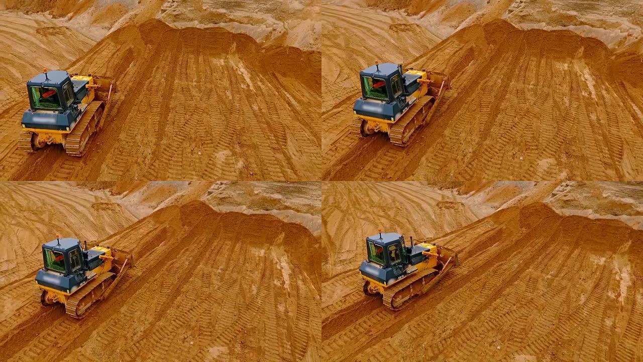履带式推土机站在沙矿。采砂场的建筑机械