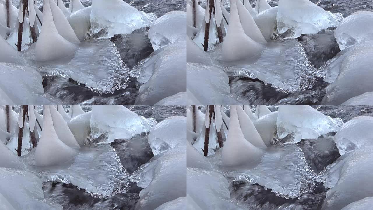 冬季布鲁克的天然冰层，冰铃，冰轮，埃尔萨瓦，溪流，自然奇观，4K