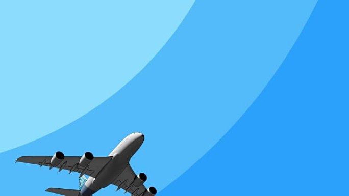 世界上最大的客机在空中飞行全高清3D卡通动画。交通、重物、旅行概念