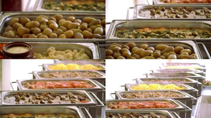 自助餐: 餐桌上有热菜和配菜