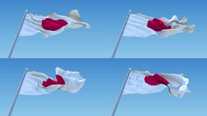 日本国旗在晴朗的天空上挥舞，无缝循环动画。