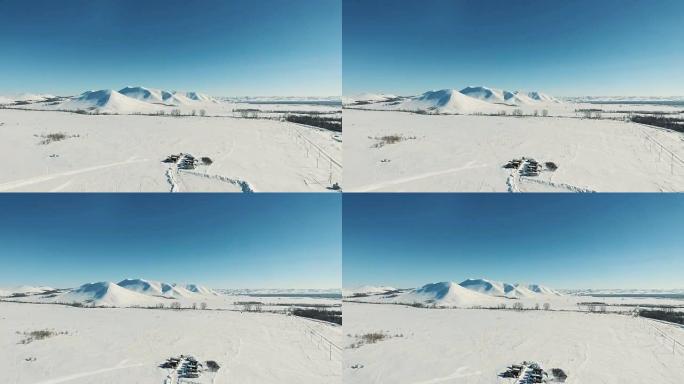滑雪胜地对山脉和田野的空中拍摄。