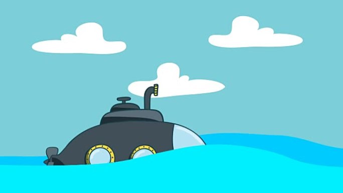 在海上航行的卡通潜艇