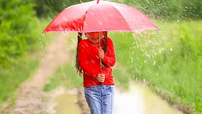 带红色雨伞的女孩