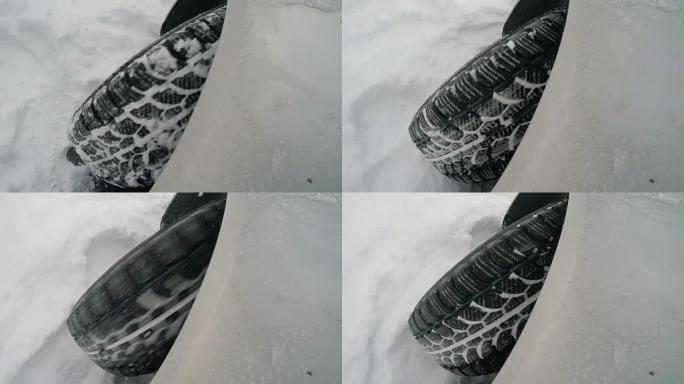 汽车车轮在积雪路面打滑