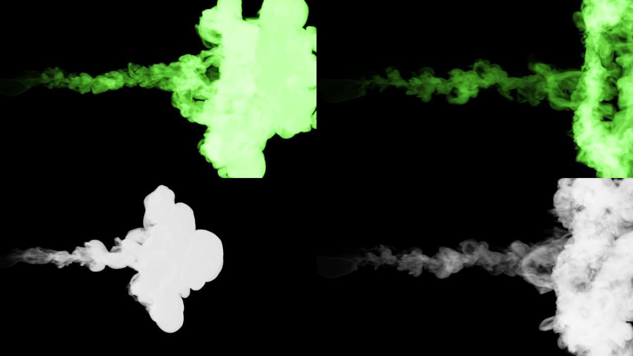 荧光亮绿色可溶于水，一滴墨水。这是慢动作的3d渲染拍摄，用于与阿尔法通道合成的墨水背景或墨水效果，使