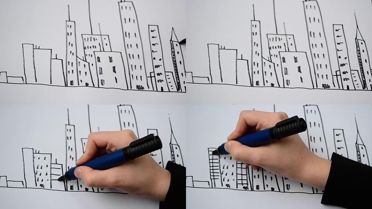 我们画摩天大楼。