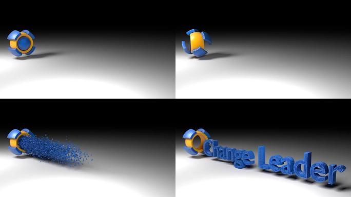 3D字变化领导者的动画从旋转立方体中出来