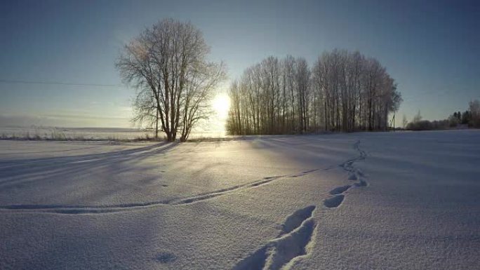 脚在雪地上追踪，时间流逝