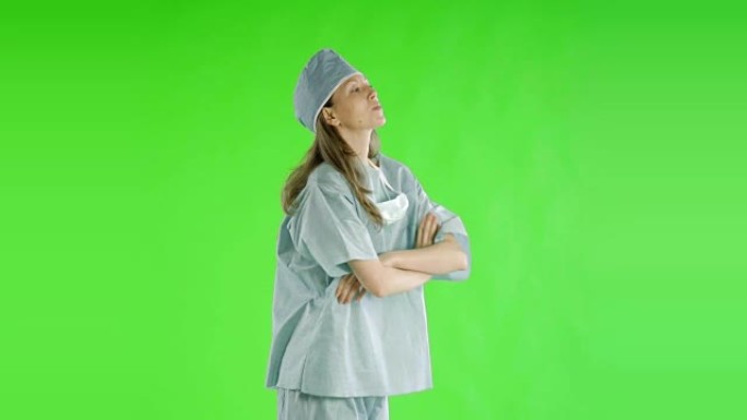 白人妇女greenscreen削减了医生保健护士的磨砂膏