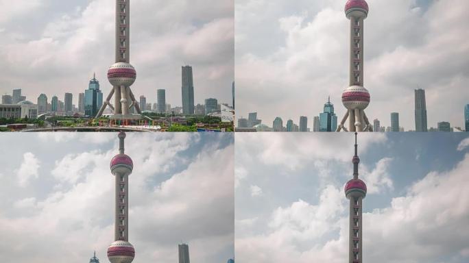 中国晴天上海著名东方明珠塔向下至俯视4k延时