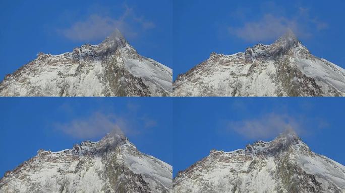 晴天和蓝天下美丽的假面火山岩石峰