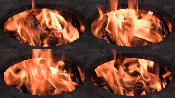 燃烧木材和煤炭。特写镜头剪辑4K