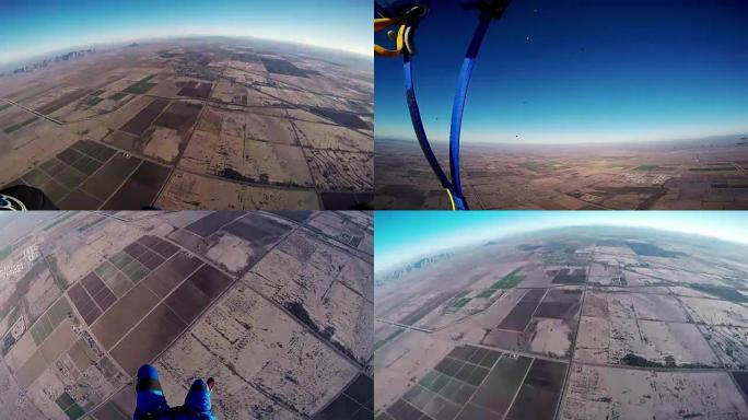专业跳伞运动员打开降落伞在亚利桑那州上空飞行。晴天