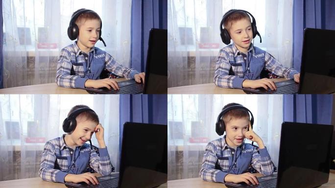 婴儿在互联网上聊天，男孩在计算机上与朋友聊天，视频