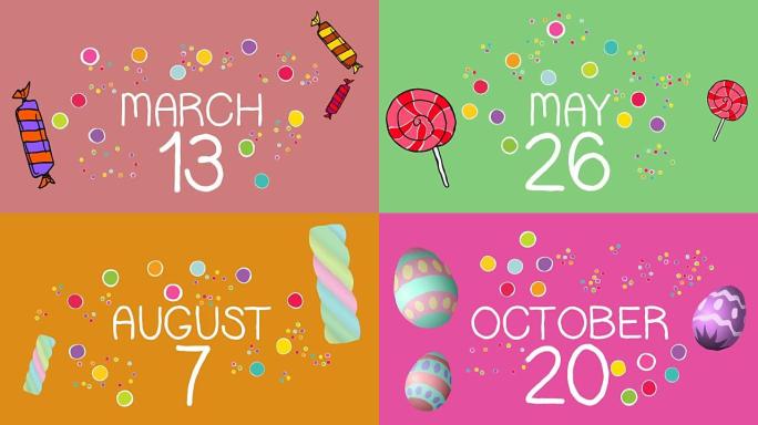在甜蜜的糖果背景下，一年中的日子和月份