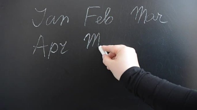 我们在黑板上写下月份的名字。
