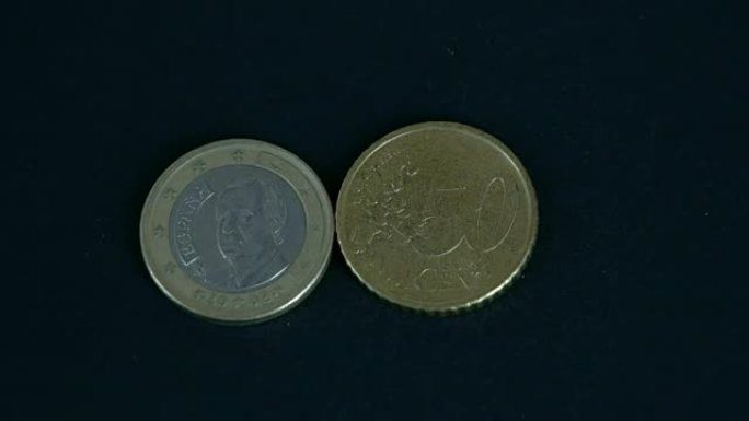 两个50美分的西班牙欧元硬币正面和背面细节