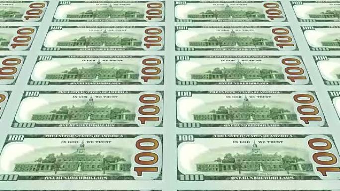 新的100美元钞票3d的反面。循环。