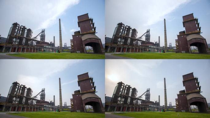 首钢园区蓝天白云炼钢厂建筑视频延时