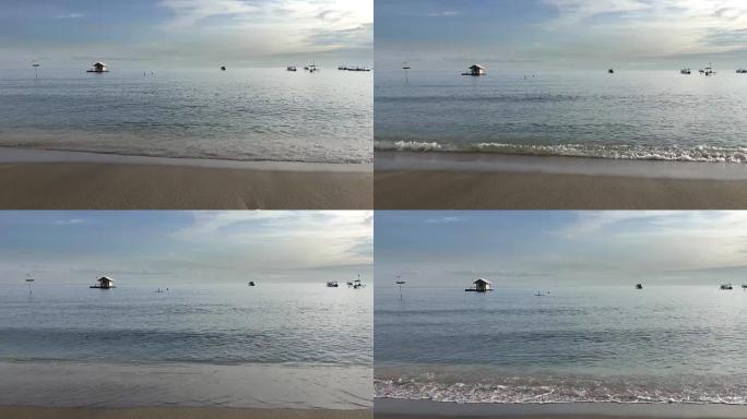 清晨，温暖的海浪在沙滩上奔跑，巴厘岛