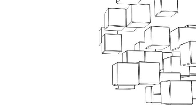 白色文本空间上的循环黑色线框立方体摘要