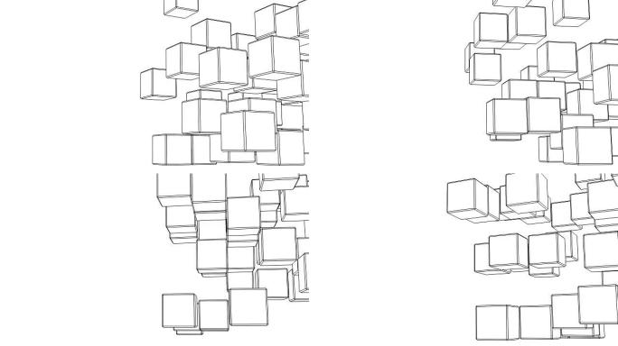 白色文本空间上的循环黑色线框立方体摘要