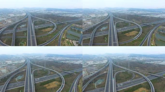 中国城市郊区高架高速公路交通的鸟瞰图