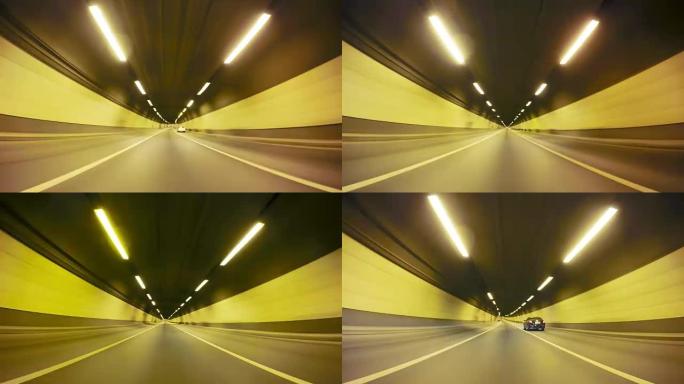快速城市驾驶夜间公路隧道视点
