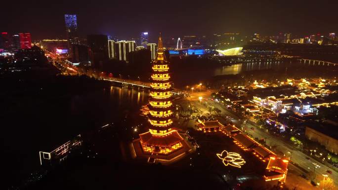 金华市 万佛塔夜景 洪济桥 古子城 金华