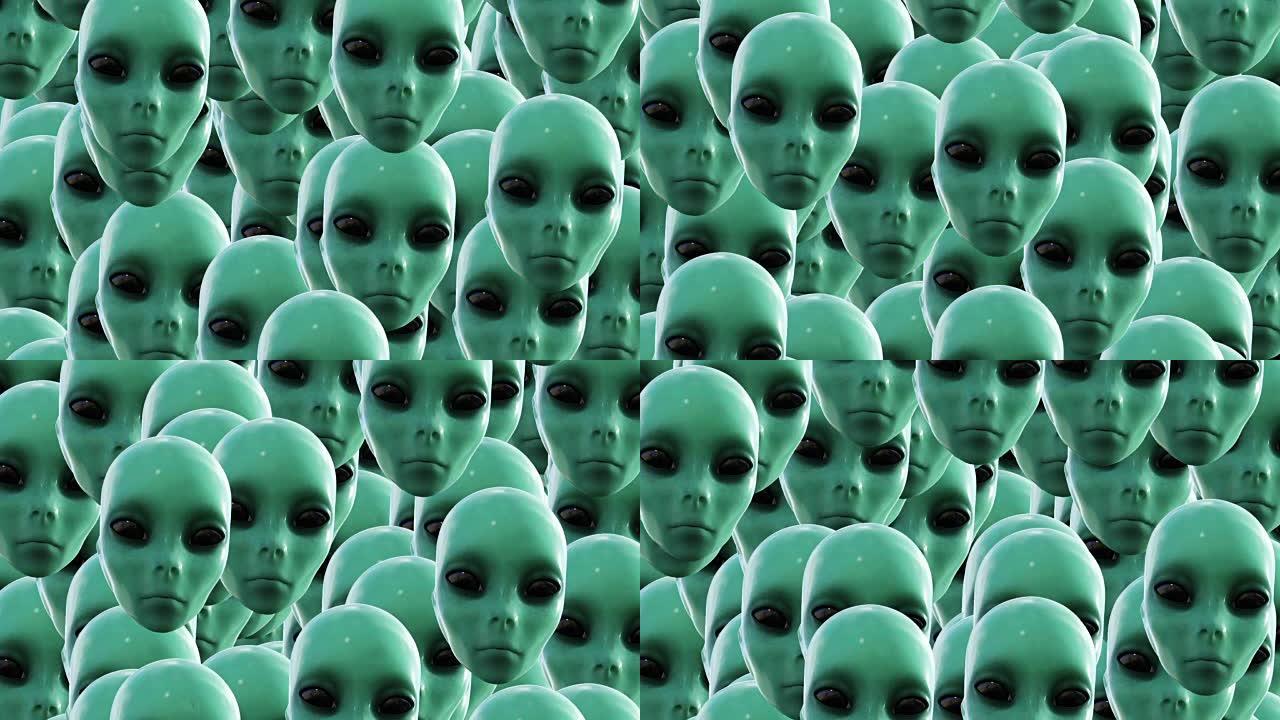 大量出现的外星人头的数字动画