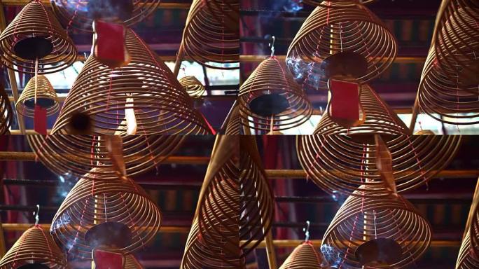 香港华人庙宇标志性的灯笼和香圈