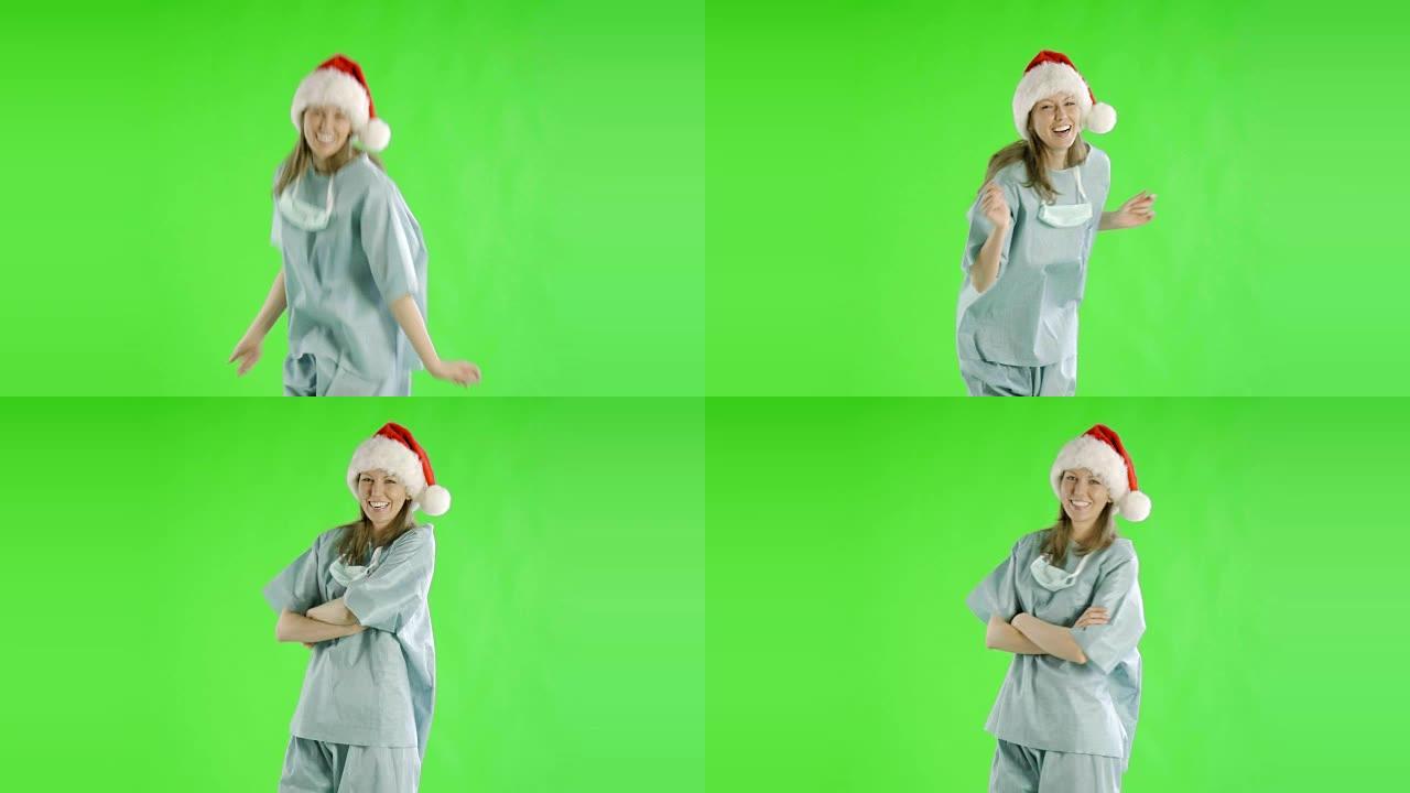 白人妇女greenscreen削减了医生保健护士的磨砂膏