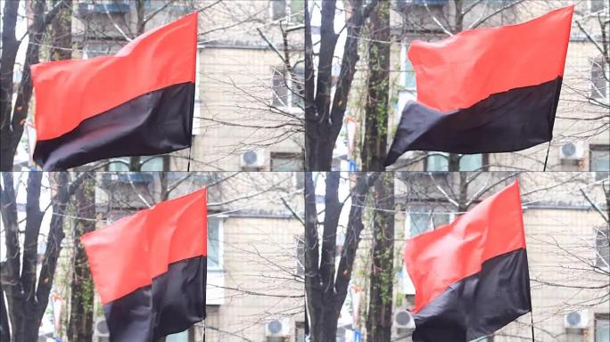 乌克兰起义军红黑旗帜迎风飘扬