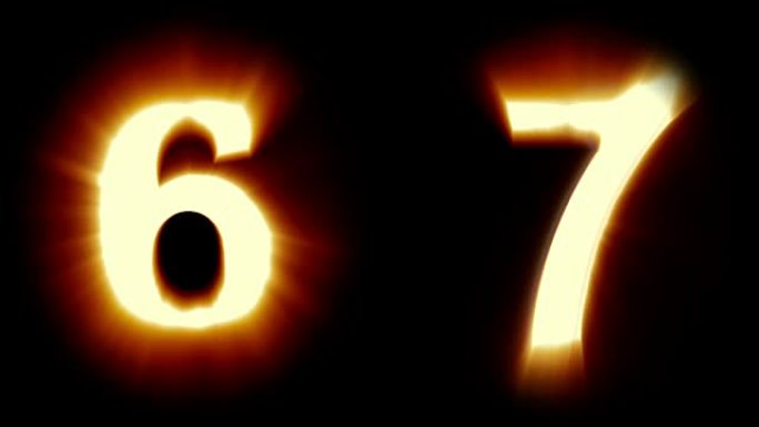 光数字6和7-温暖的橙色光-闪烁闪烁的动画循环-隔离