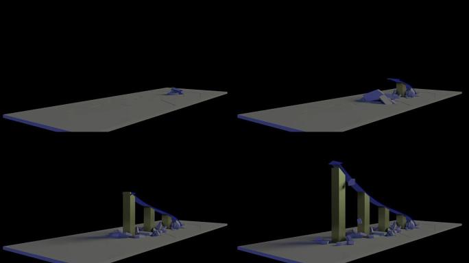 用箭头3D渲染业务增长图表摧毁了上升的障碍