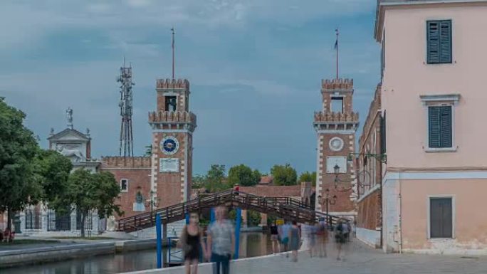 威尼斯，威尼托，意大利的Arsenale timelapse入口