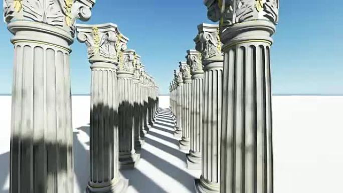 古典白色希腊风格columns.3D动画和渲染