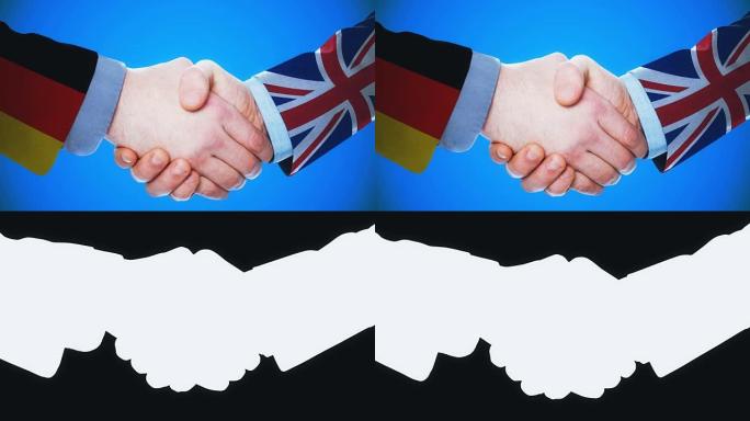 德国-英国/握手概念动画关于国家和政治/与matte频道