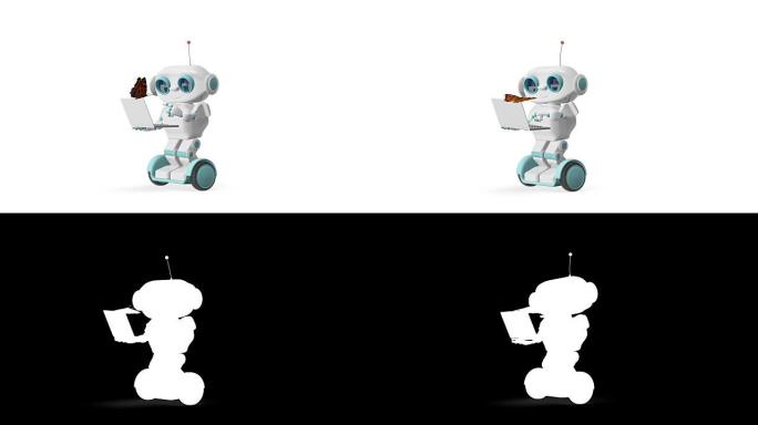 3D动画机器人与蝴蝶阿尔法通道透明背景