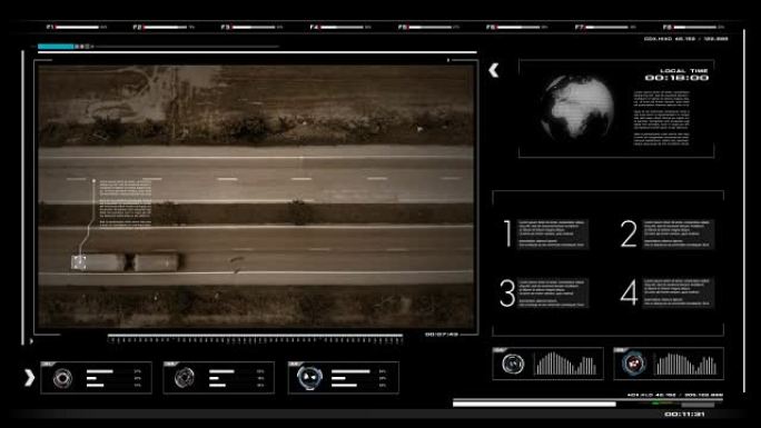 黑暗背景上的trandsport用户界面HUD动画，用于处理谷物的网络未来概念