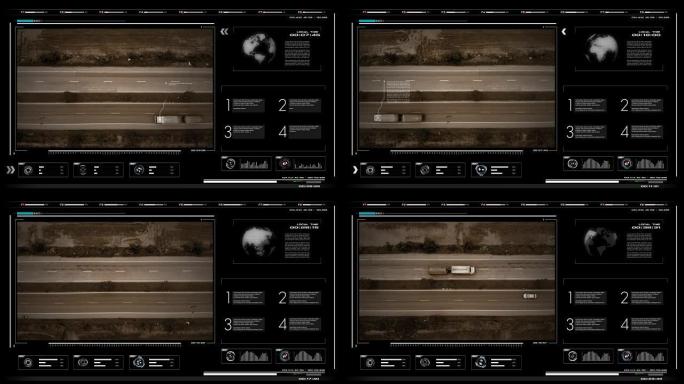 黑暗背景上的trandsport用户界面HUD动画，用于处理谷物的网络未来概念