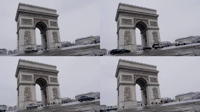 法国巴黎罕见的下雪天带来的胜利